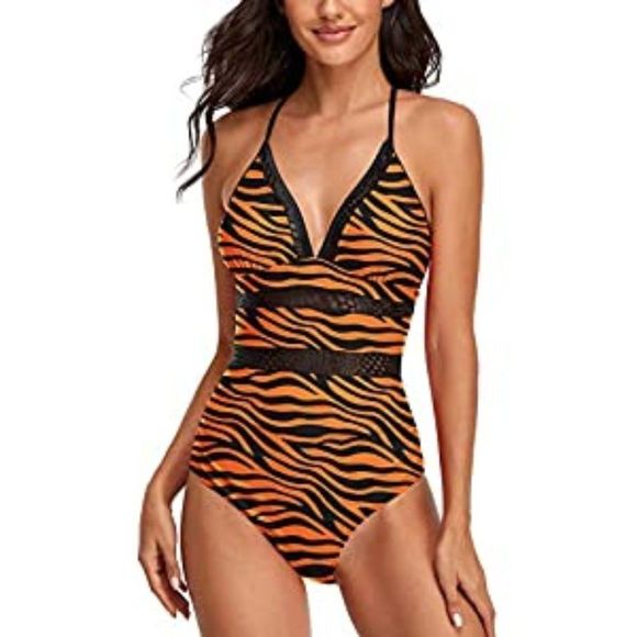 Womens One Piece Tummy Control Swimsuit Mesh - Picture 1 of 4